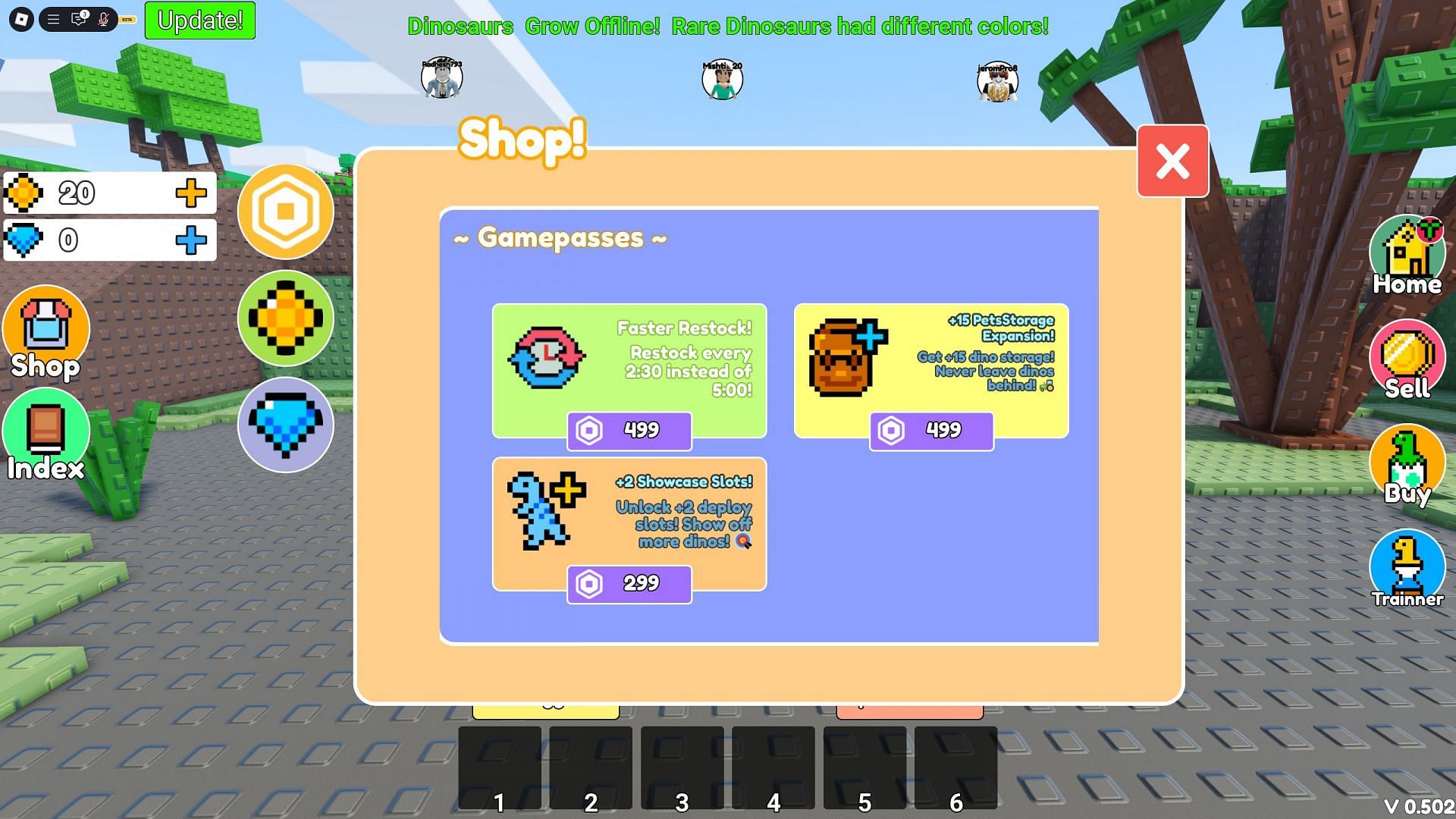 Purchase gamepasses and in-game currency from the shop (Image via Roblox)
